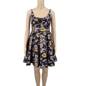 Anthropologie Jacquard A-Line Mini Dress in Black Floral Motif